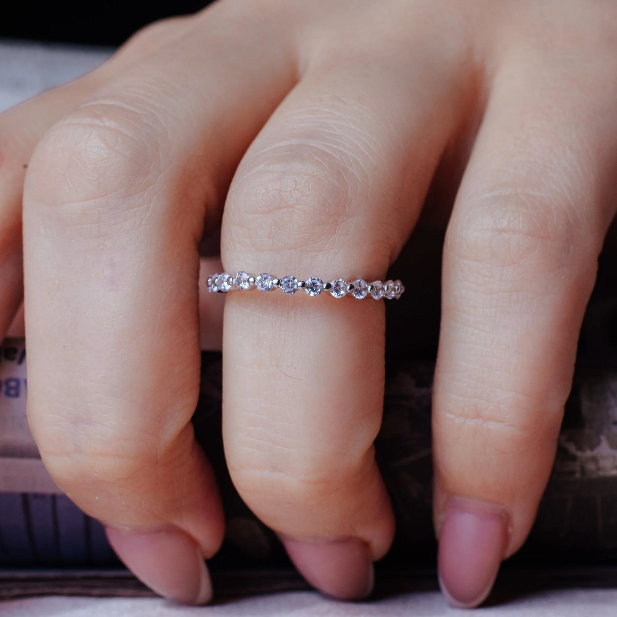 Silver 925 Rhodium Plated Clear CZ Stackable Eternity Ring - BGR00726 - Image 2