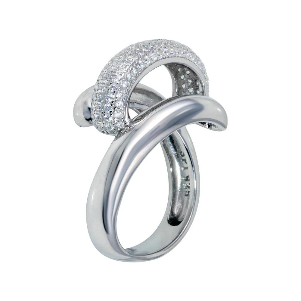 Rhodium Plated 925 Sterling Silver Clear Micro Pave CZ Twist Ring - STR01118 - Image 4