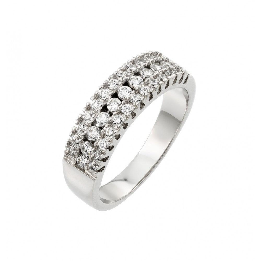 Silver 925 Rhodium Plated Clear Pave Set CZ Half Ring - BGR00918