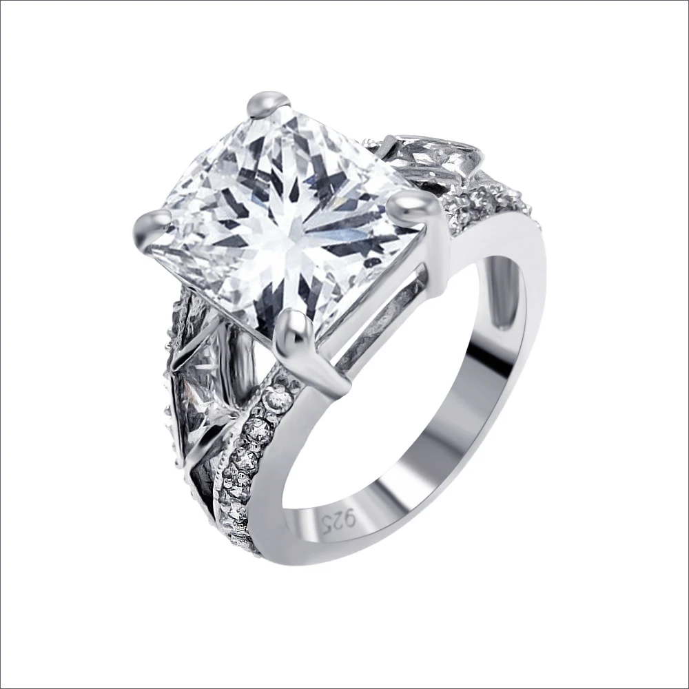 Clearance - Silver 925 Rhodium Plated Clear Square Center CZ Bridal Ring - BGR00082