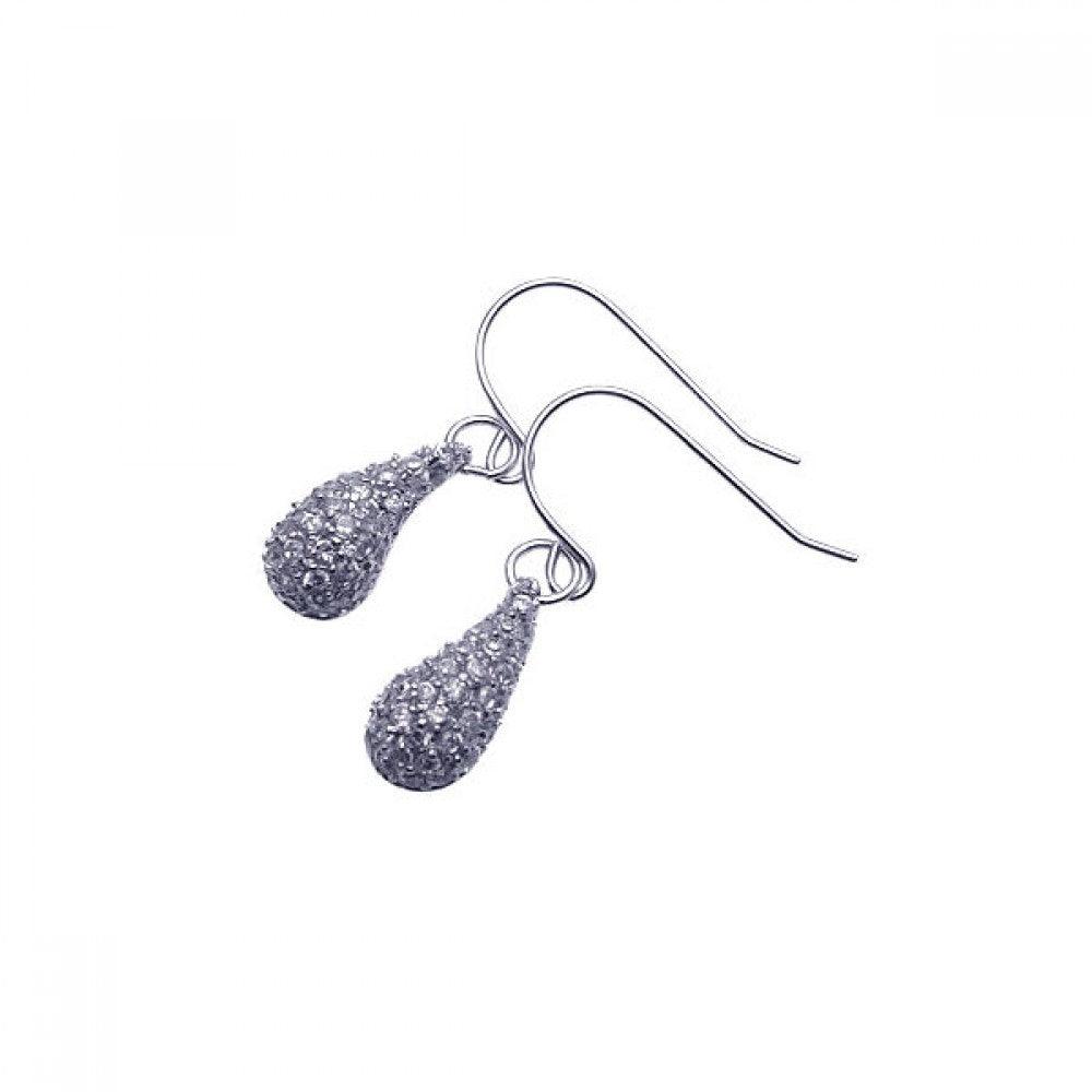 Clearance-Silver 925 Rhodium Plated Cluster CZ Eggplant Dangling Hook Earrings - STE00397