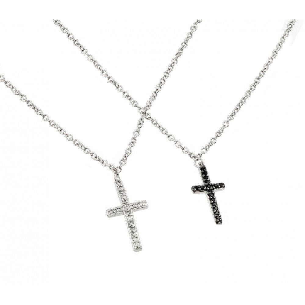 Silver 925 Rhodium Plated Cross with Clear or Black CZ Stones Pendant Necklace - BGP00885 - Image 2