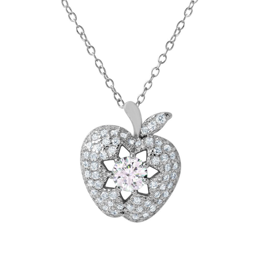 Silver 925 Rhodium Plated CZ Apple Shaped Pendant - BGP01032