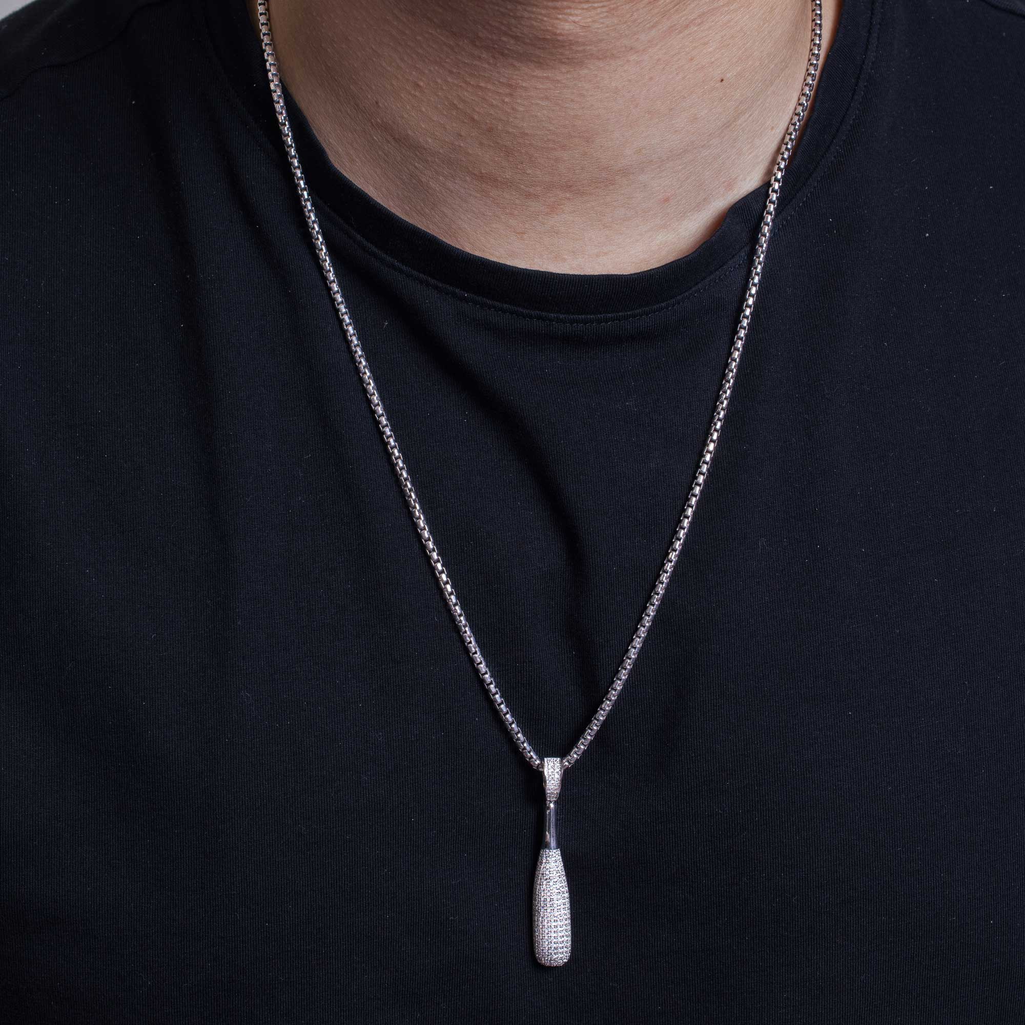 Rhodium Plated 925 Sterling Silver CZ Baseball Bat Hip Hop Pendant - SLP00020 - Image 2