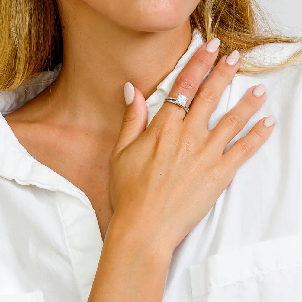 Silver 925 Rhodium Plated CZ Bridal Ring - GMR00077 - Image 3