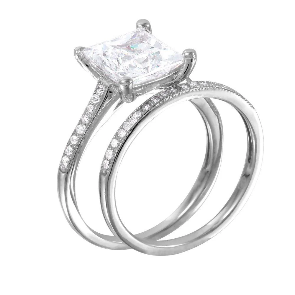 Silver 925 Rhodium Plated CZ Bridal Ring - GMR00077 - Image 4