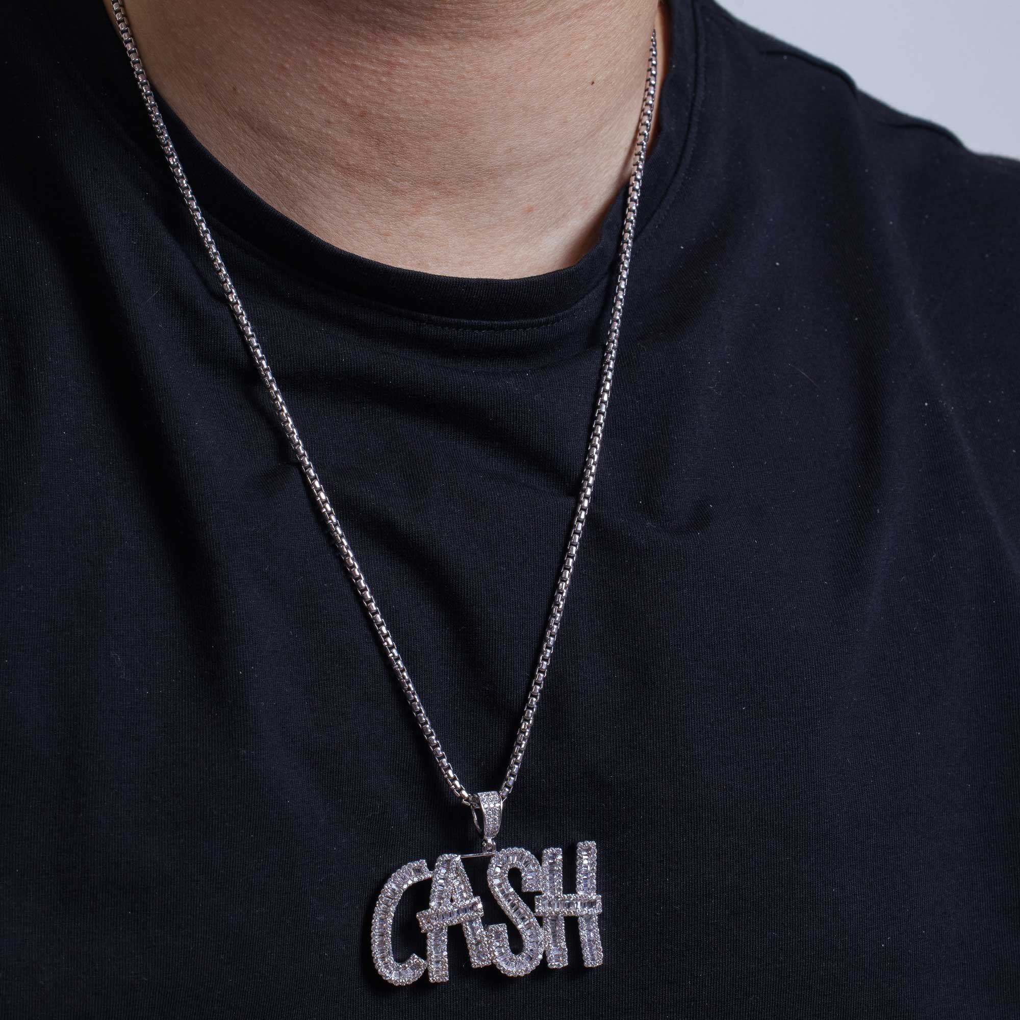 Rhodium Plated 925 Sterling Silver CZ CASH Hip Hop Pendant - SLP00249 - Image 2