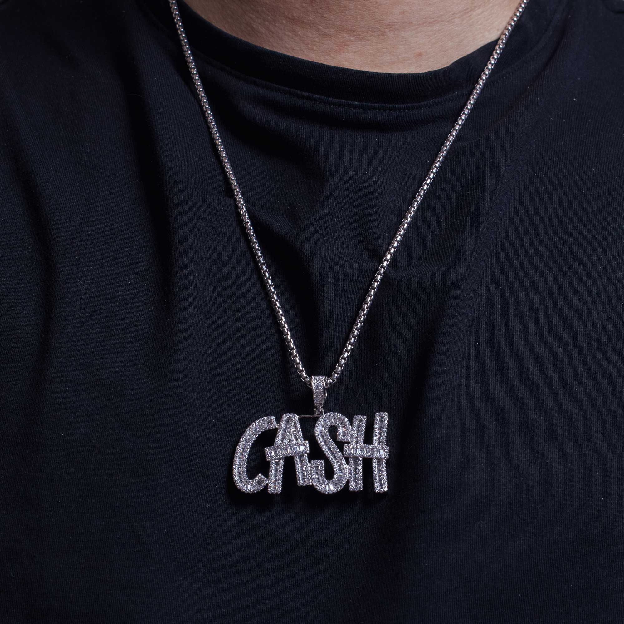 Rhodium Plated 925 Sterling Silver CZ CASH Hip Hop Pendant - SLP00249 - Image 3
