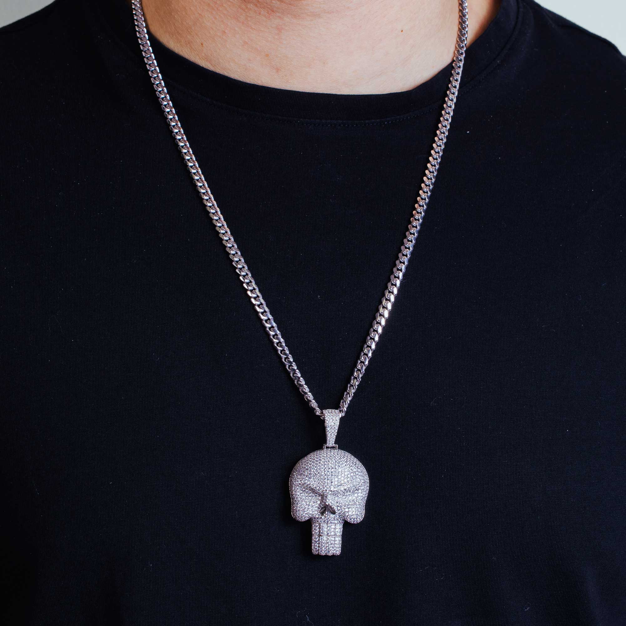 Rhodium Plated 925 Sterling Silver CZ Encrusted Skull Hip Hop Pendant - SLP00252 - Image 2