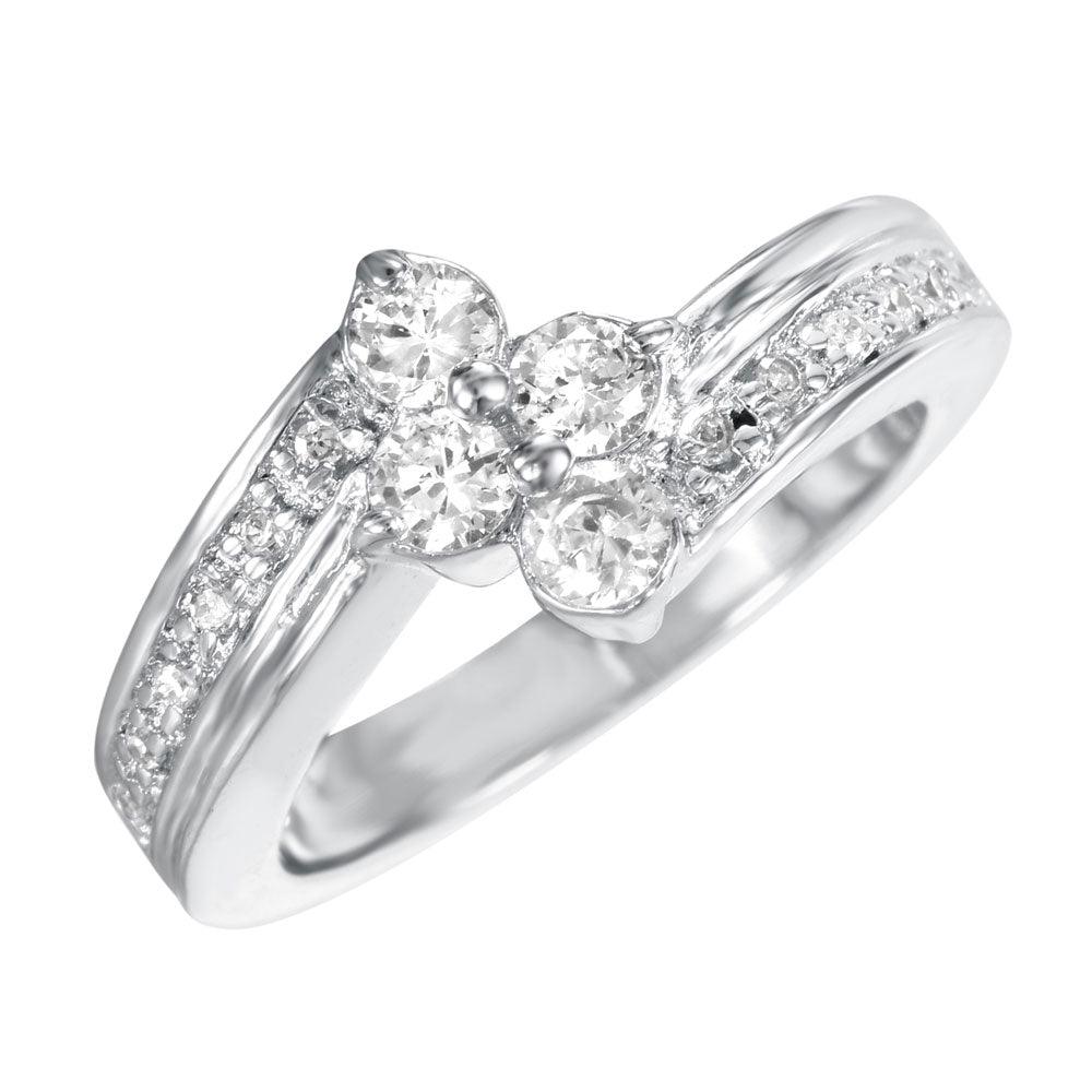 Silver 925 Rhodium Plated CZ Flower Ring - STR00062 - Image 2