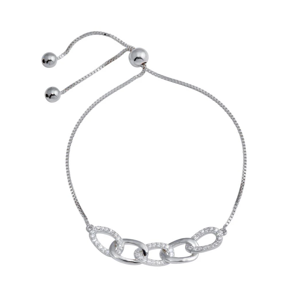 Rhodium Plated 925 Sterling Silver CZ Four Link Bracelet - GMB00101