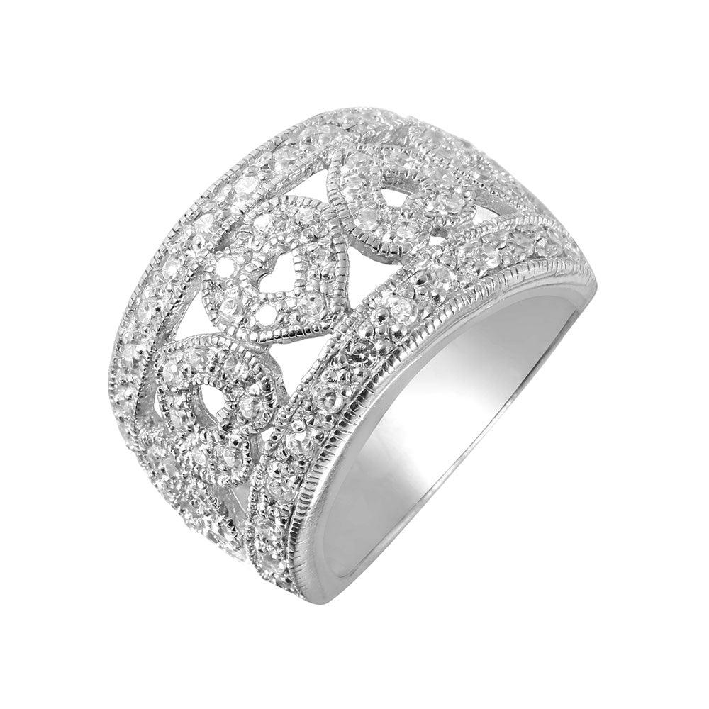 Clearance-Silver 925 Rhodium Plated CZ Heart Ring - STR00094