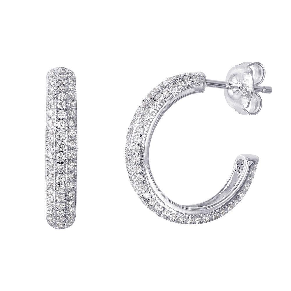 Silver 925 Rhodium Plated CZ Hoop Earrings - GME00029RH