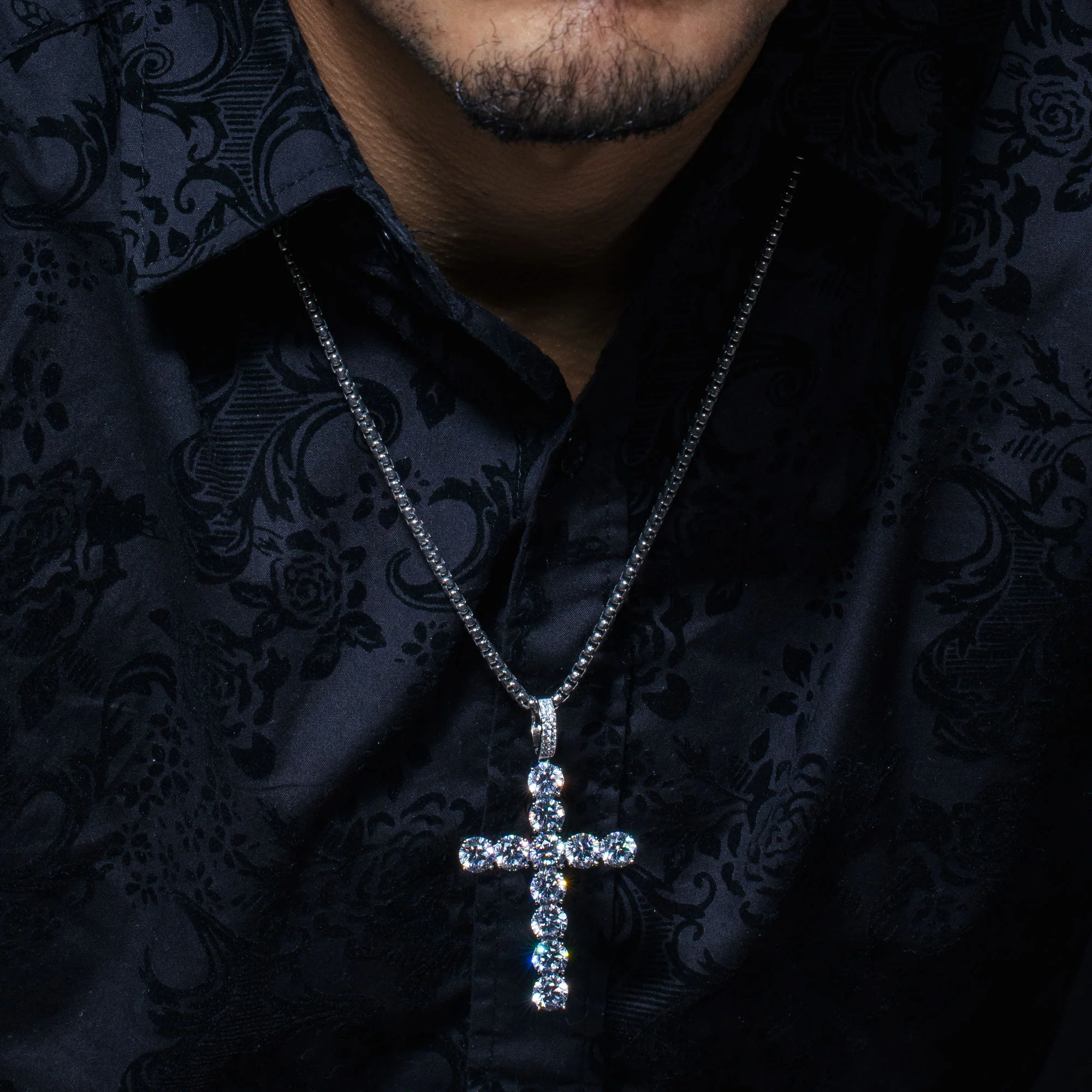 Rhodium Plated 925 Sterling Silver CZ Large Bubble Cross Pendant - SLP00327 - Image 2