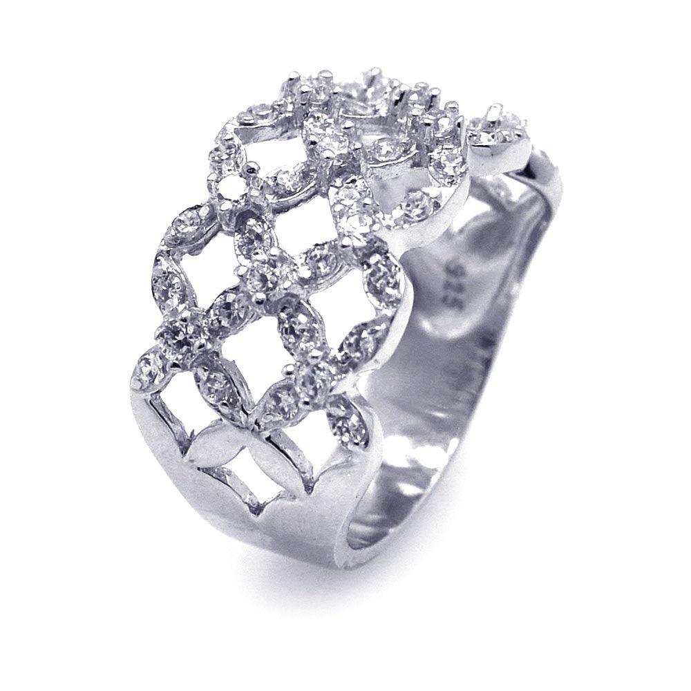 Clearance-Silver 925 Rhodium Plated CZ Open Flower Ring - STR00574