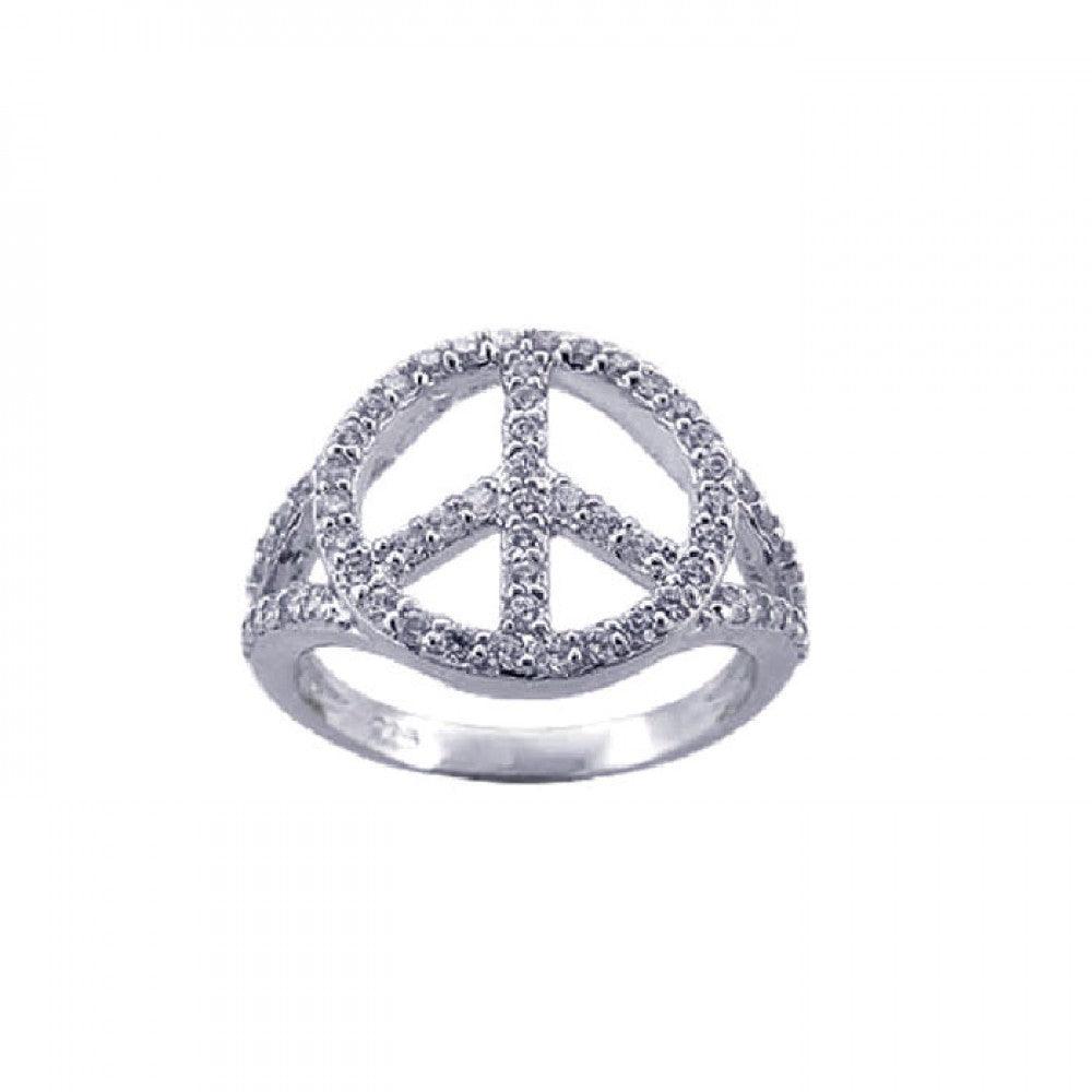Silver 925 Rhodium Plated CZ Peace Sign Ring - STR00595