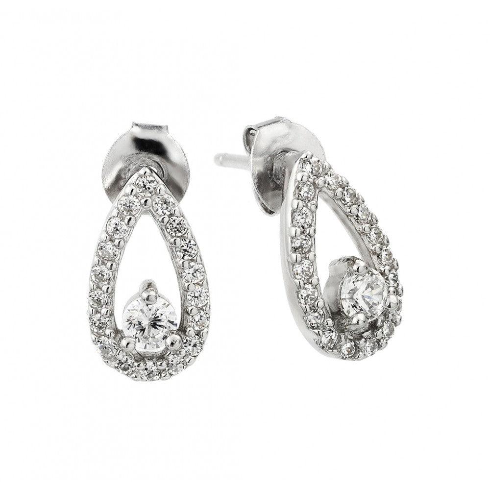 Silver 925 Rhodium Plated CZ Pear Cluster Earrings - BGE00433