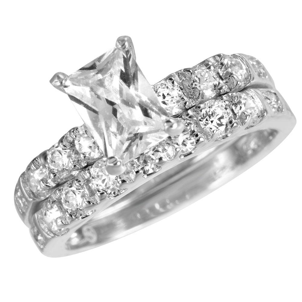 Clearance-Silver 925 Rhodium Plated CZ Ring Pair Set - STR00372