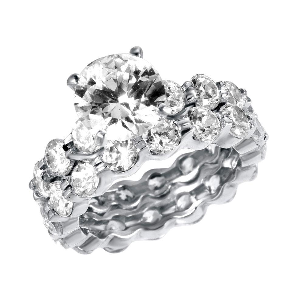 Silver 925 Rhodium Plated CZ Stackable Engagement Ring Set - STR00198 - Image 2