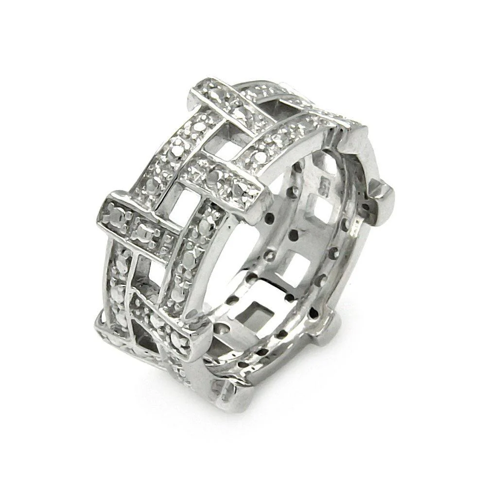 Clearance-Silver 925 Rhodium Plated CZ Weaved Eternity Ring - STR00184