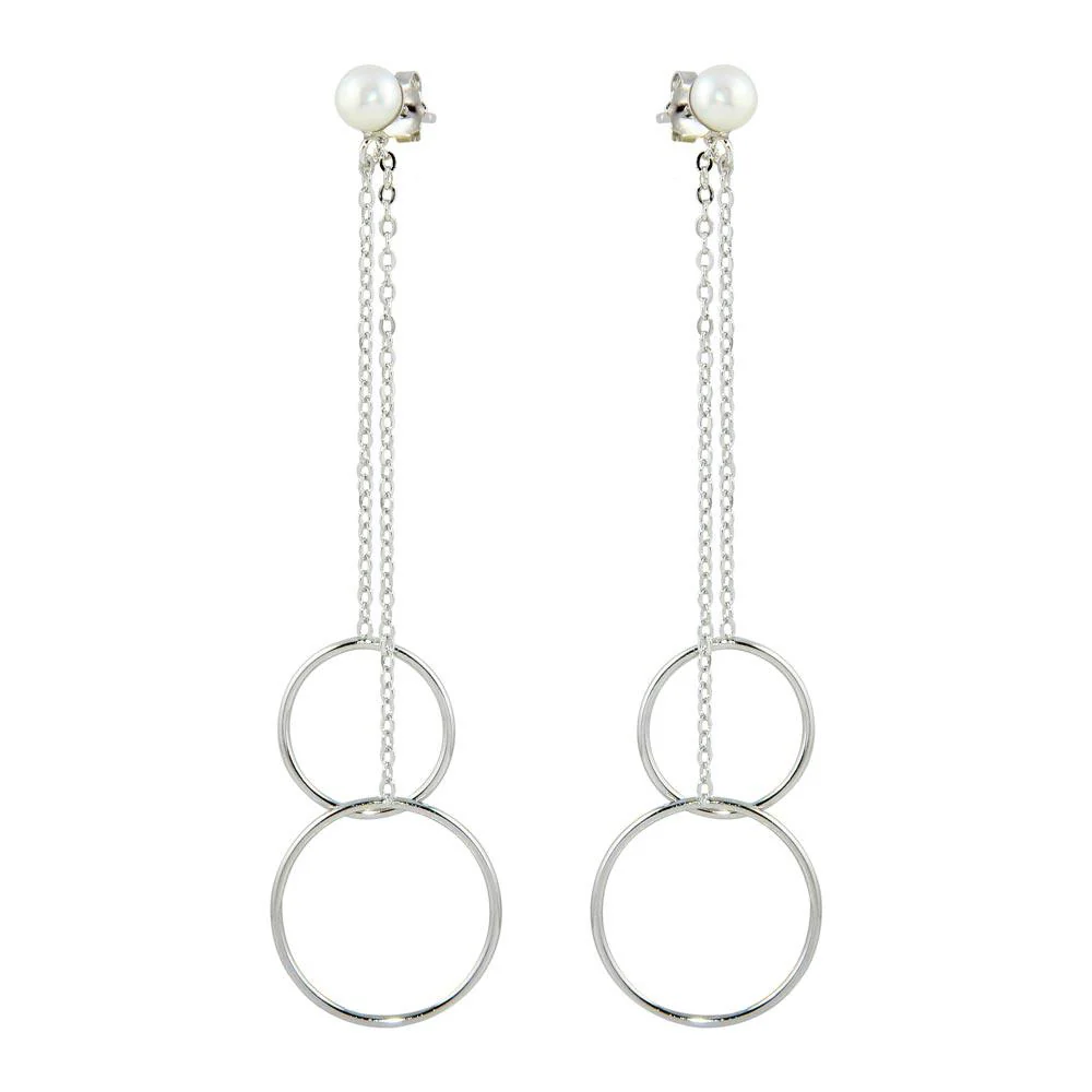 Rhodium Plated 925 Sterling Silver Dangling Front and Back Dangling Earrings - STE01096