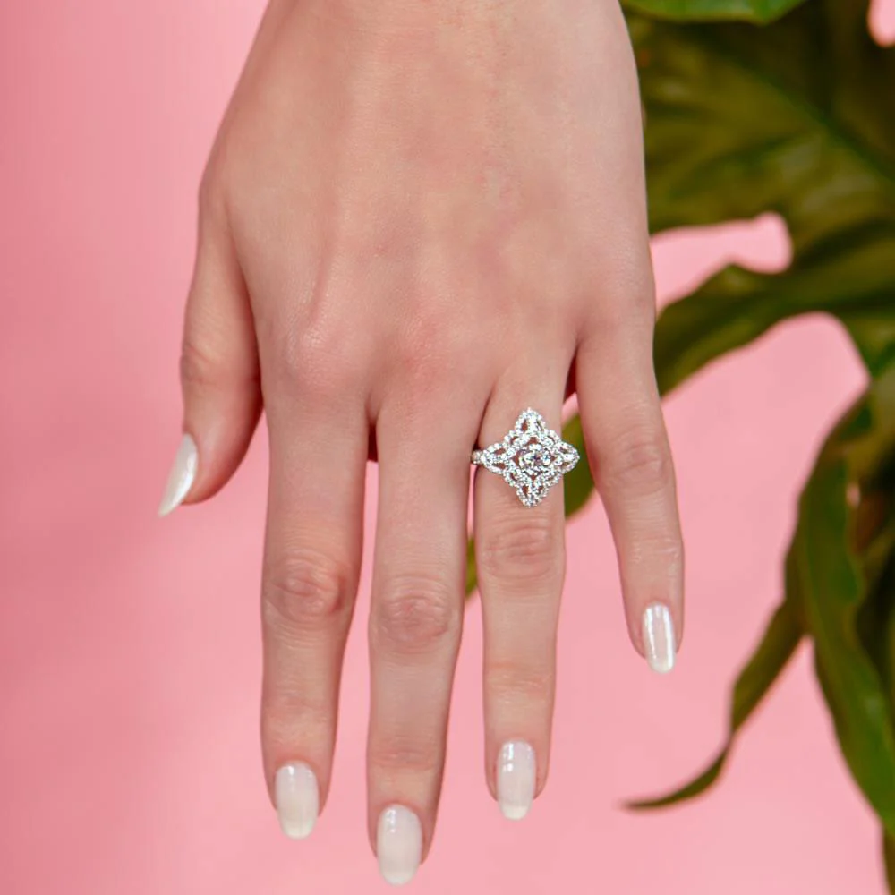 Silver 925 Rhodium Plated Diamond Shape Design Ring Encrusted with CZ Stones - GMR00087 - Image 4