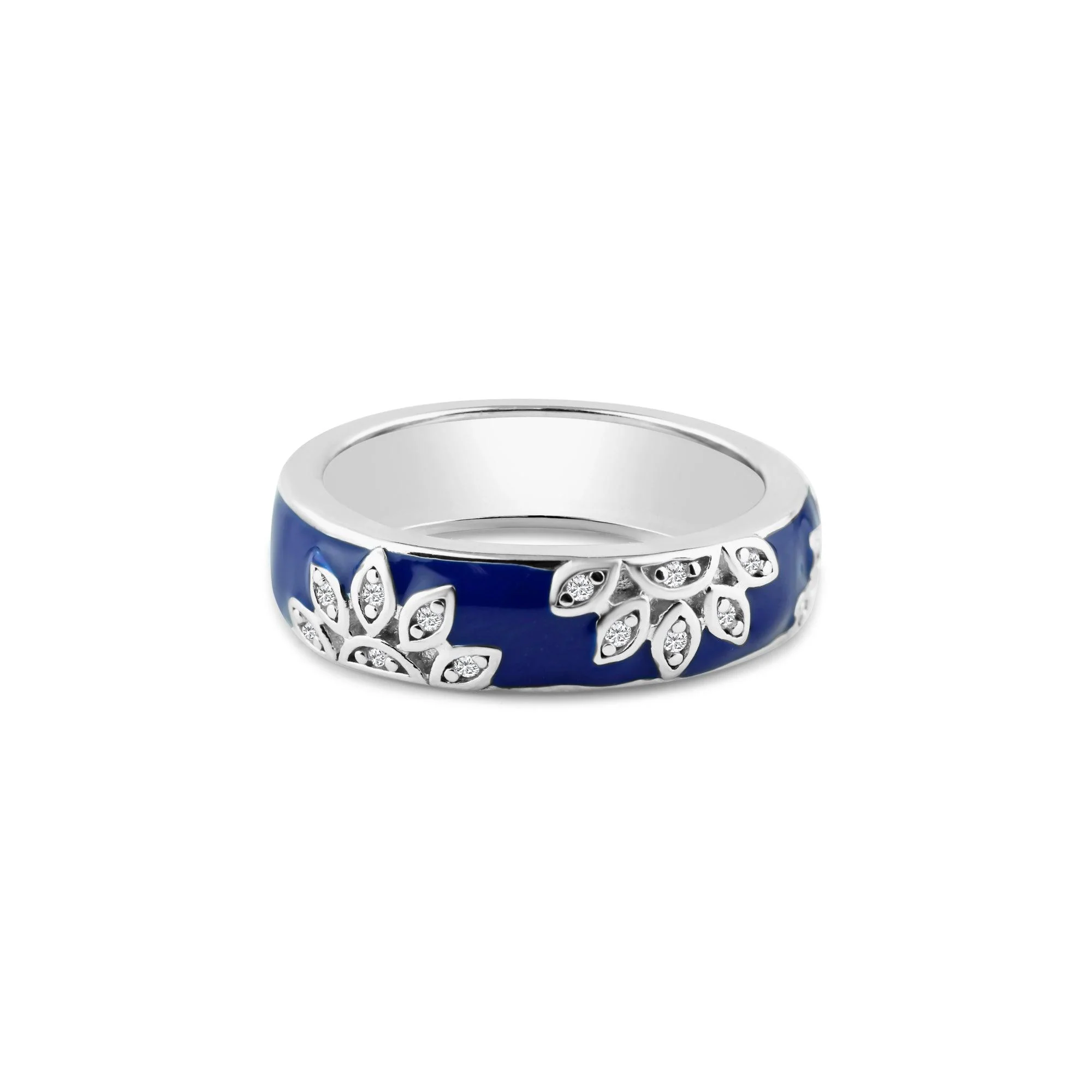Silver 925 Rhodium Plated Flower Band Ring - STR00520 - Image 2