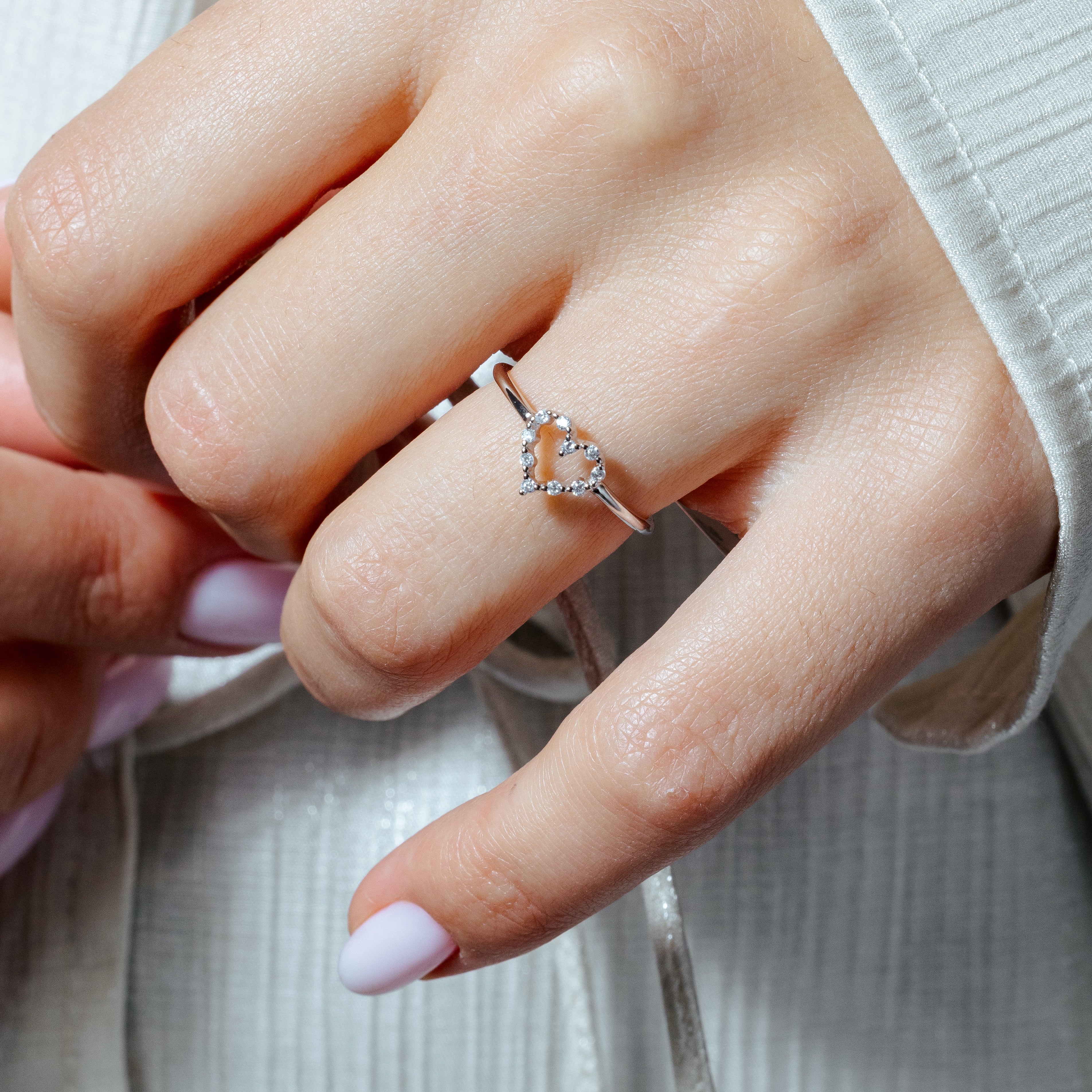Rhodium Plated 925 Sterling Silver Heart Clear CZ Ring - STR01158 - Image 3