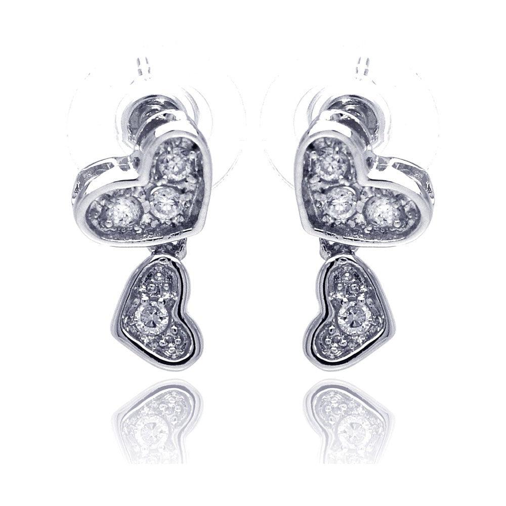 Silver 925 Rhodium Plated Heart CZ Inlay Dangling Stud Earrings - BGE00115