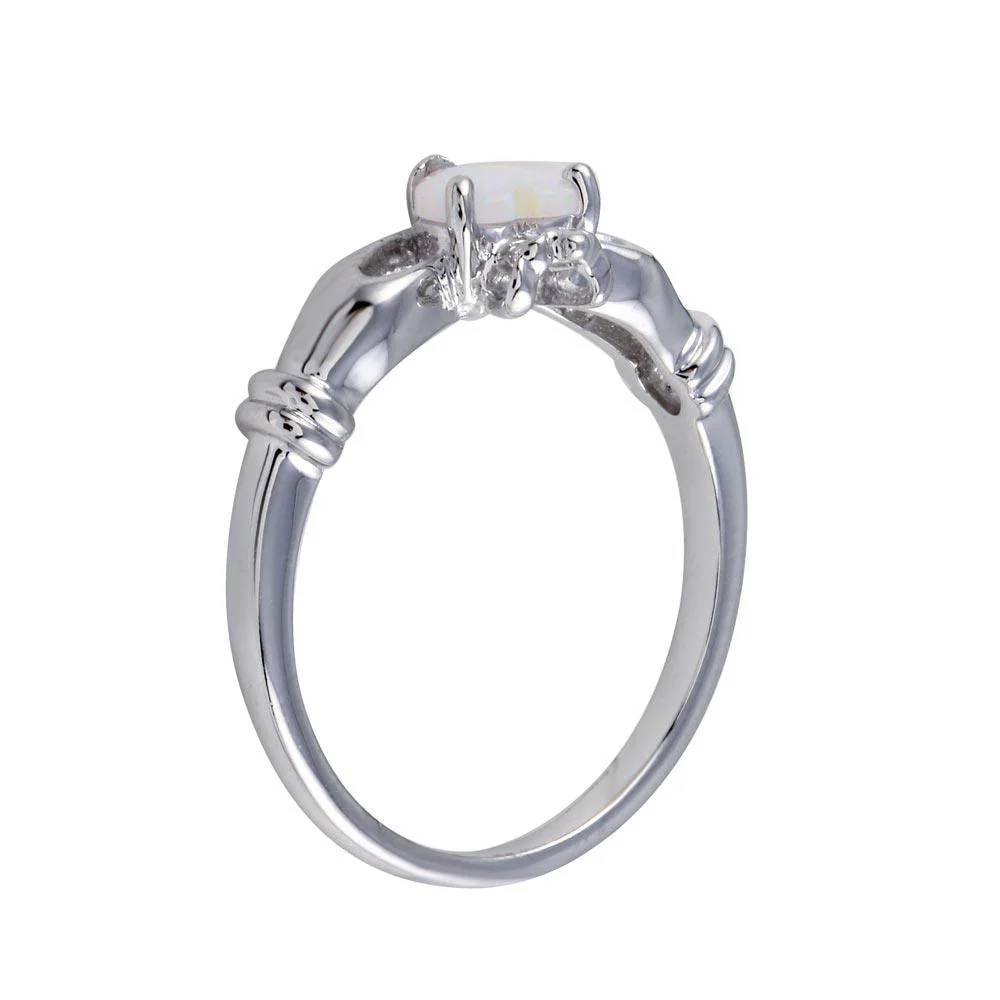 Rhodium Plated 925 Sterling Silver Heart Opal Ring - BGR01273 - Image 2