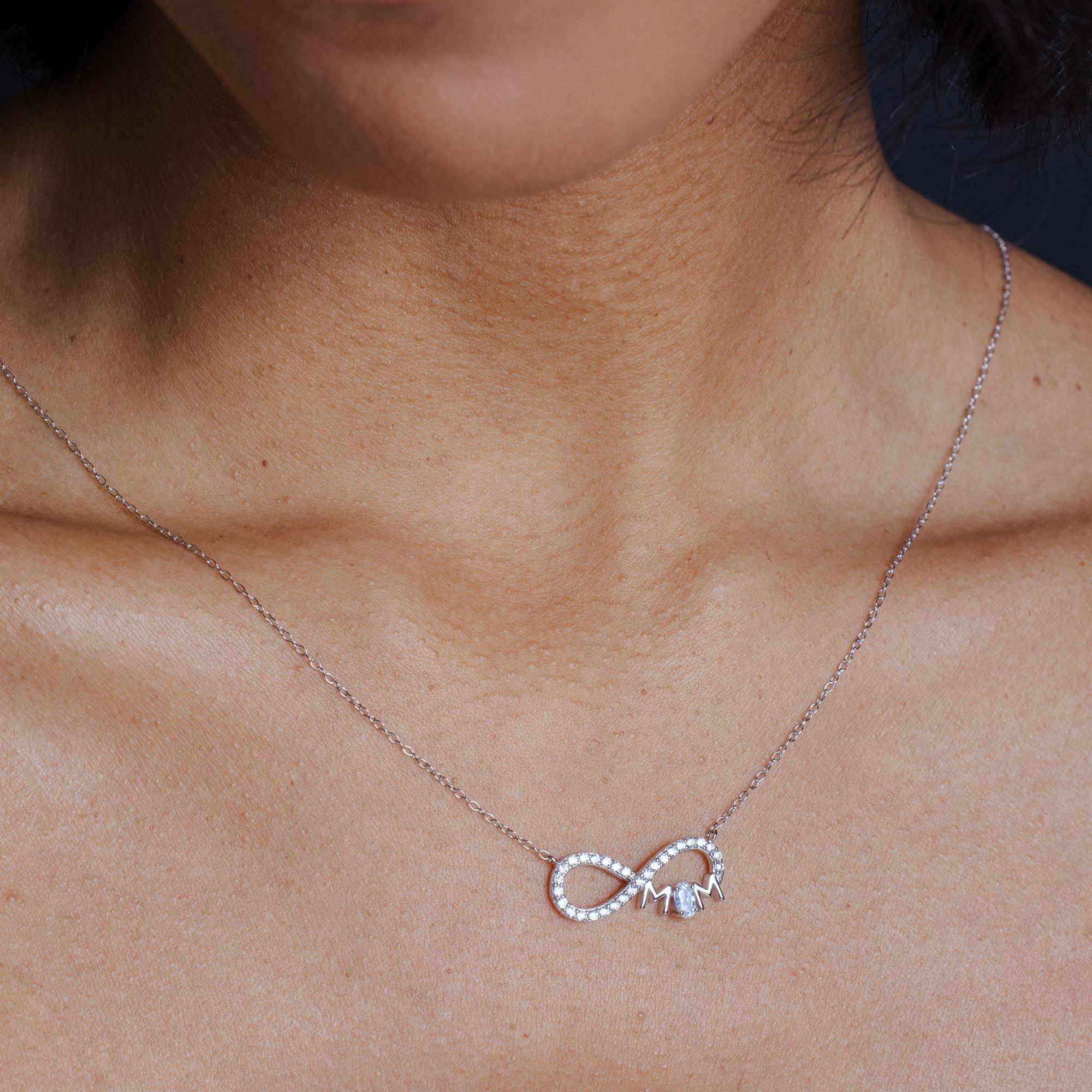 Rhodium Plated 925 Sterling Silver Infinity Mom Charm Clear CZ Necklace - STP01819 - Image 2