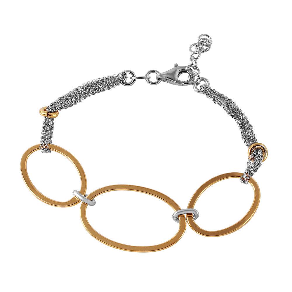 Silver 925 Rhodium Plated Italian Bracelet with 3 Gold Plated Oval Accents - ITB00161RH-GP - Image 2