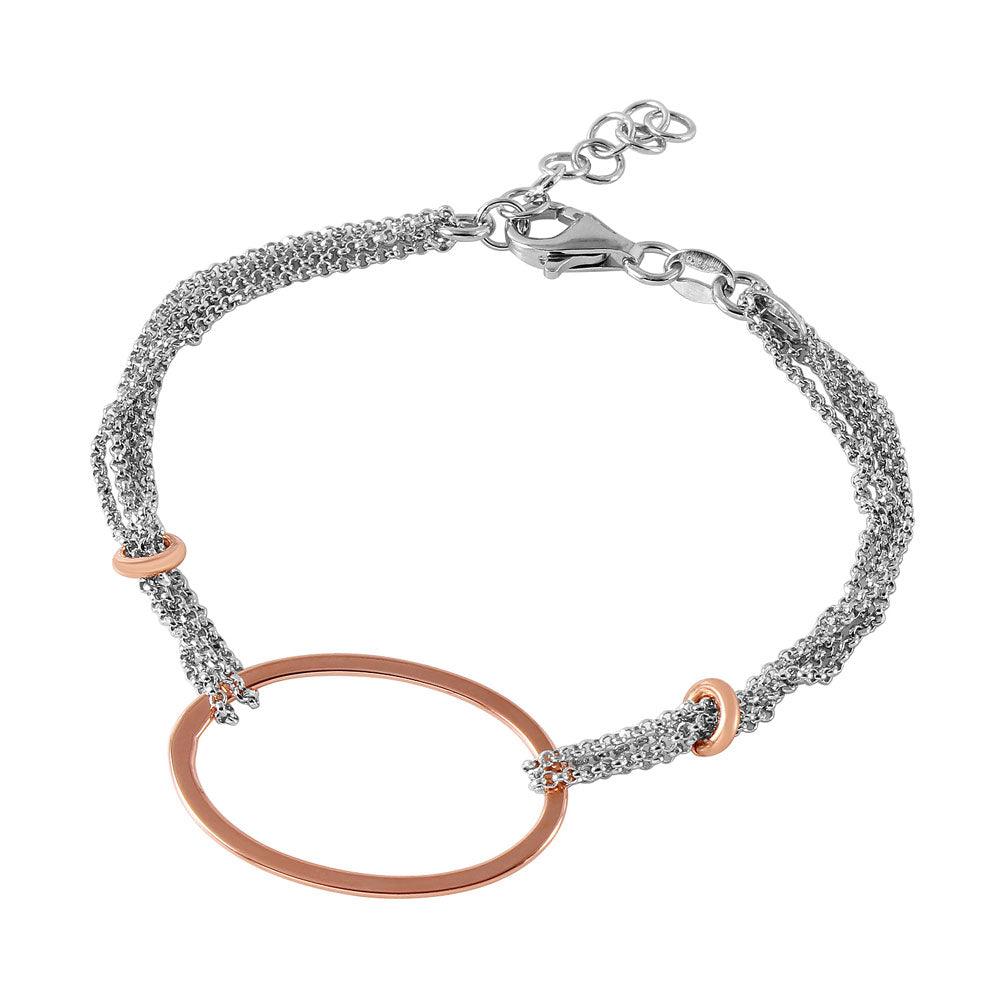 Silver 925 Rhodium Plated Italian Bracelet with Rose Gold Plated Oval Accents - ITB00160RH-RGP - Image 2
