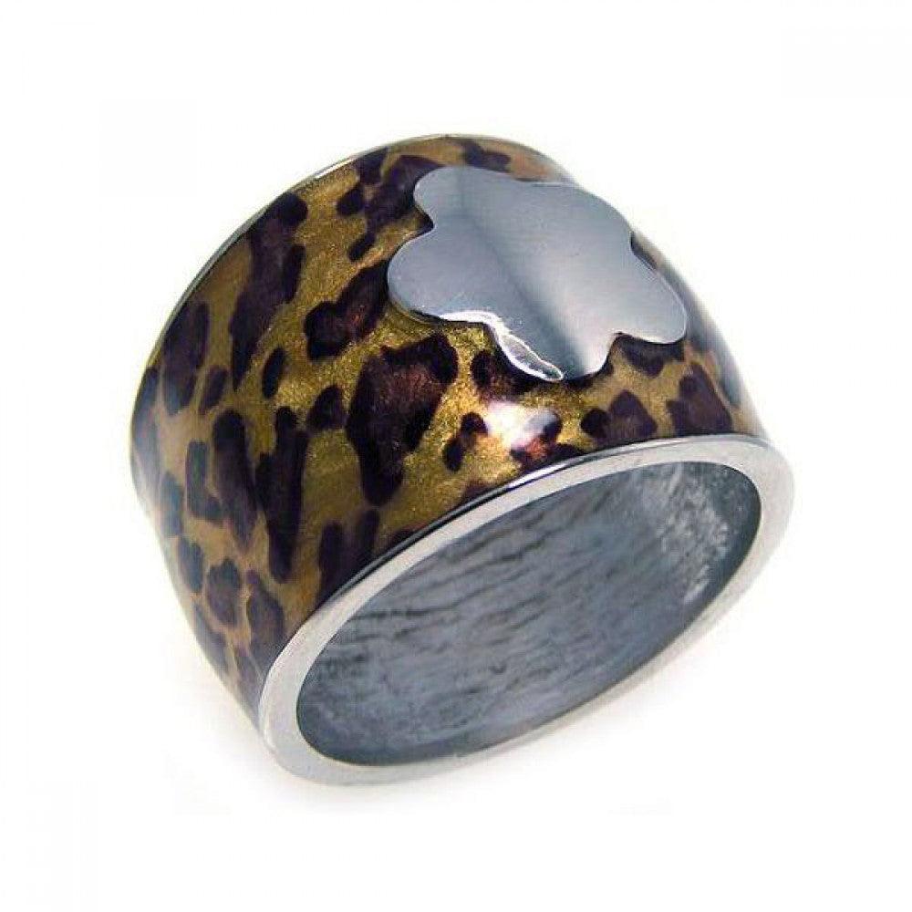 Clearance-Silver 925 Rhodium Plated Leopard Print Spot Flower Ring - BGR00155 - Image 2