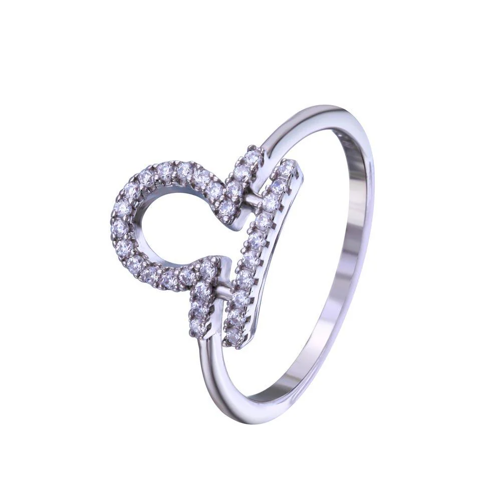 Rhodium Plated 925 Sterling Silver Libra CZ Zodiac Sign Ring - BGR01328 - Image 2
