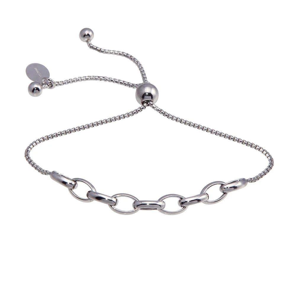 Rhodium Plated 925 Sterling Silver Link Lariat Bracelet - ITB00318-RH