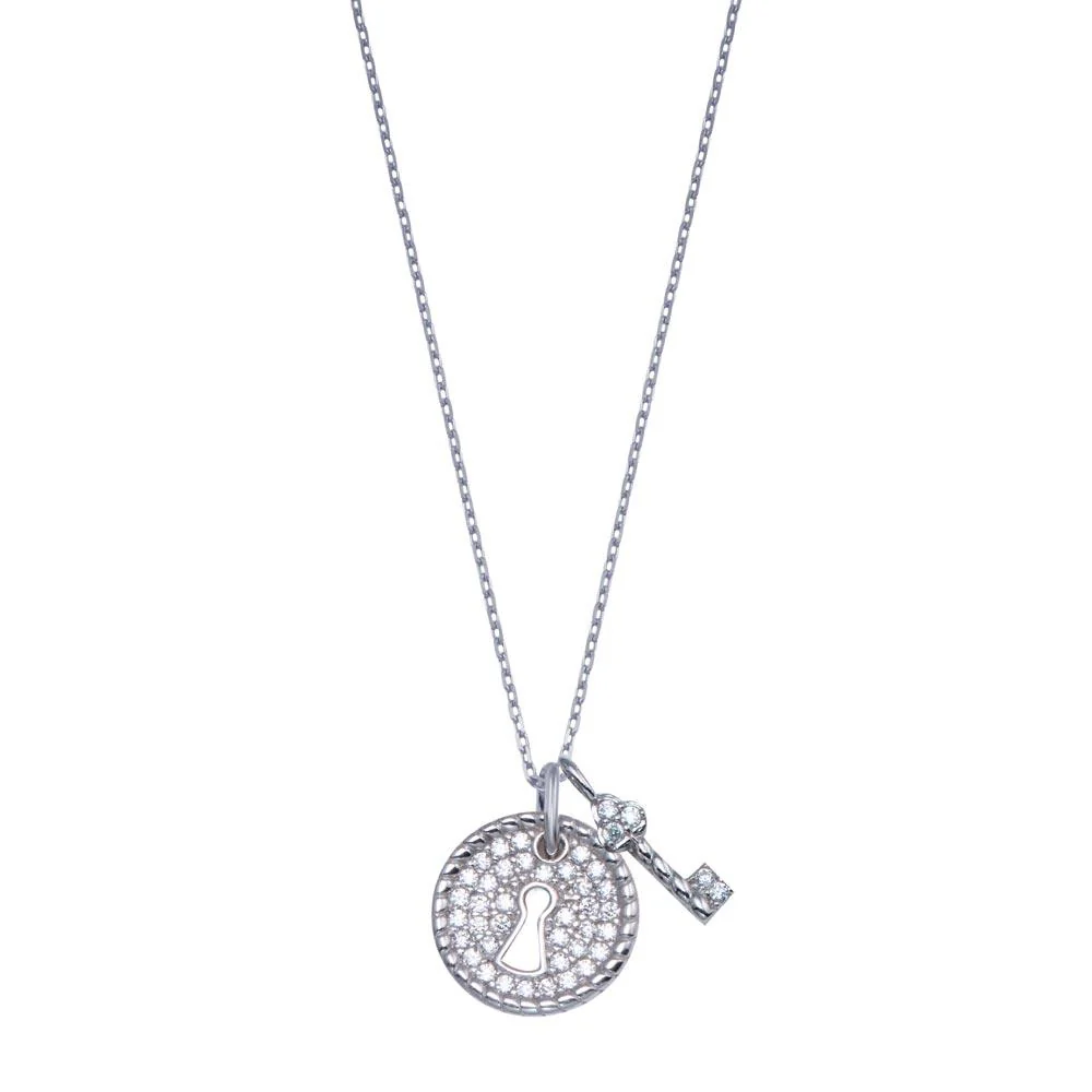 Rhodium Plated 925 Sterling Silver Lock and Key Necklace - GMN00184 - Image 2