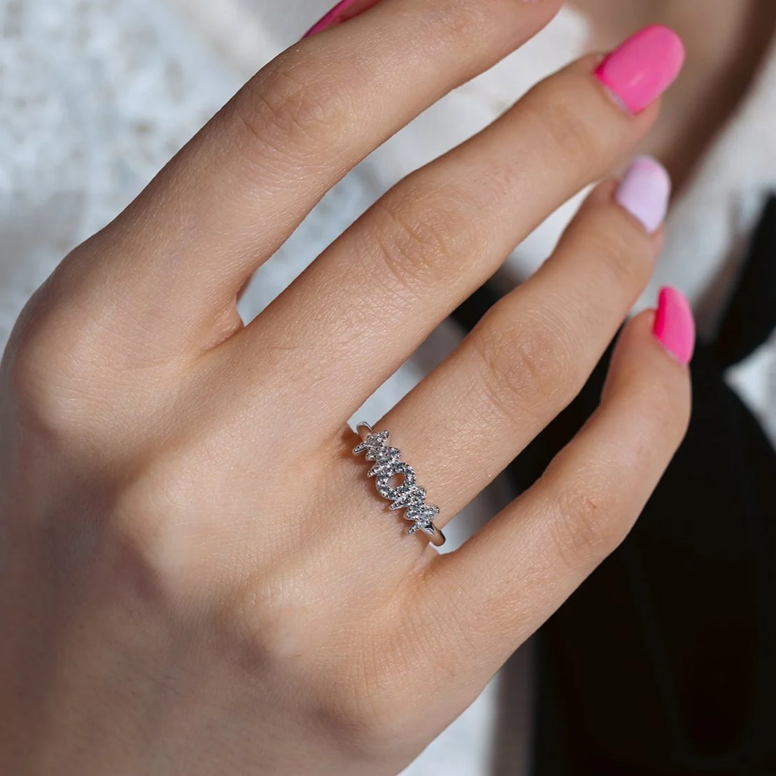 Silver 925 Rhodium Plated Mom Ring - BGR00928 - Image 2