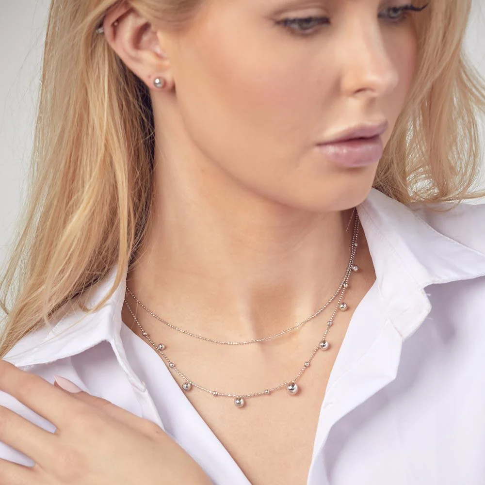 Rhodium Plated 925 Sterling Silver Multi Beaded Necklace - ITN00139-RH - Image 3