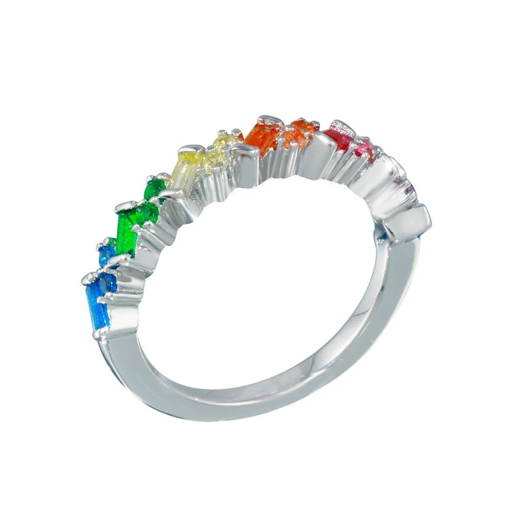 Rhodium Plated 925 Sterling Silver Multi Color Half Eternity CZ Ring - STR01116 - Image 2