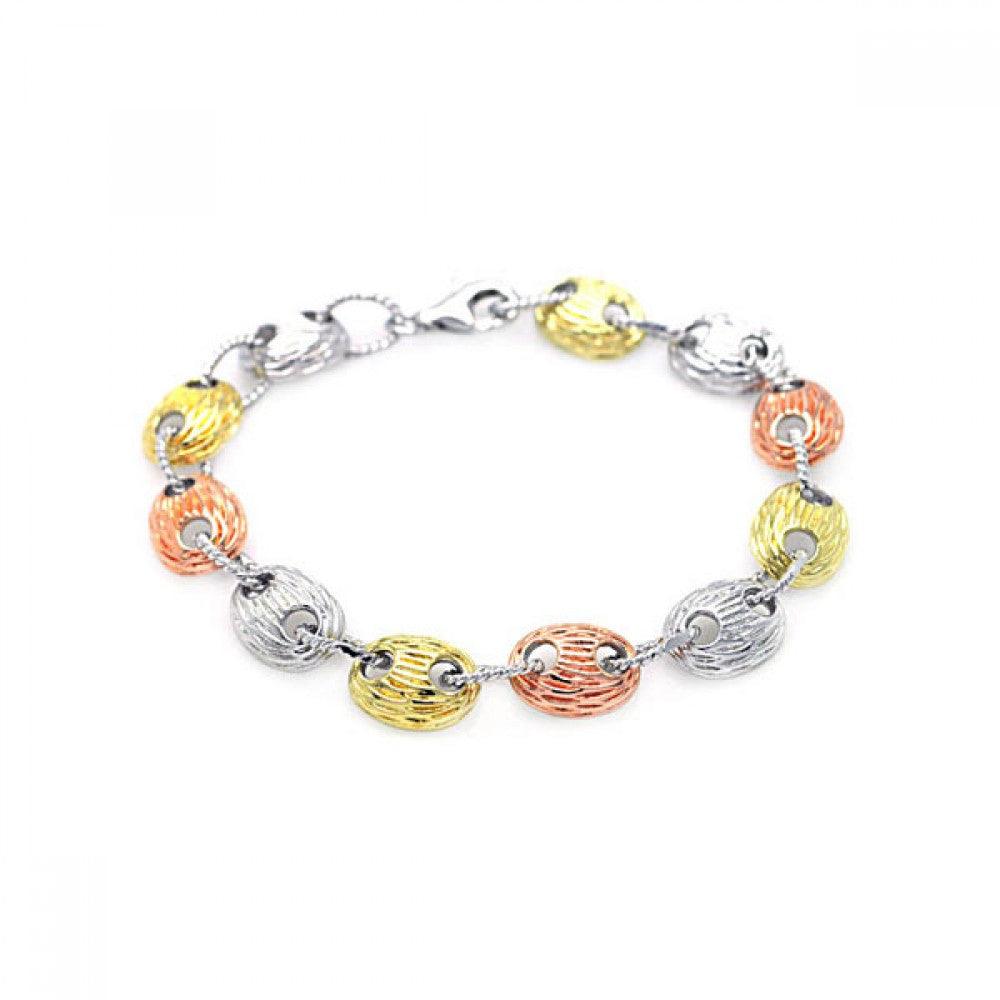 Clearance-Silver 925 Rhodium Plated Multicolor Round Bracelet - BGB00025