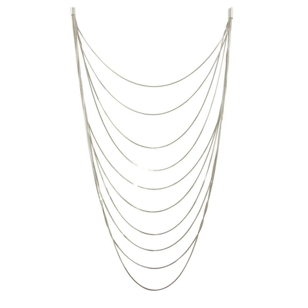 Rhodium Plated 925 Sterling Silver Multiple Chain Necklace - ECN00031RH