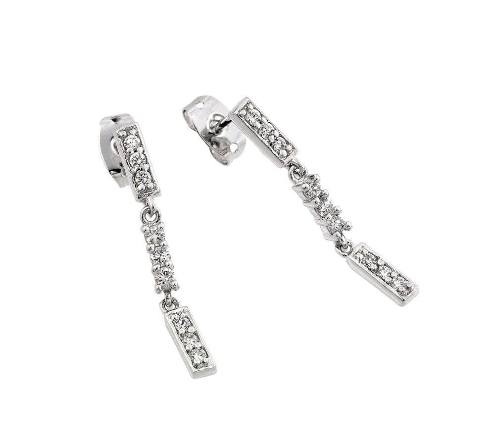 Silver 925 Rhodium Plated Multiple Channel Round CZ Dangling Earrings - BGE00218 - Image 3