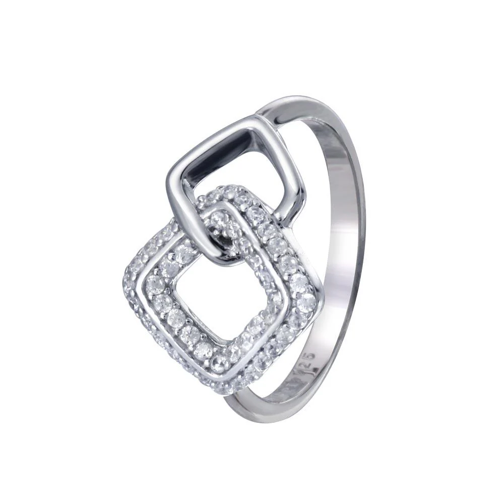 Rhodium Plated 925 Sterling Silver Open Diamond Link Clear CZ Ring - STR01160 - Image 2