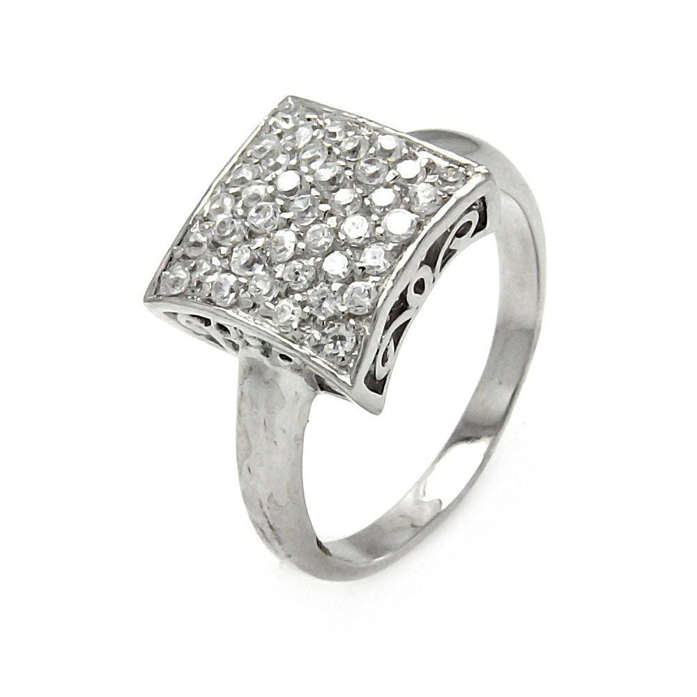 Clearance-Silver 925 Rhodium Plated Pave CZ Square Ring - STR00049A