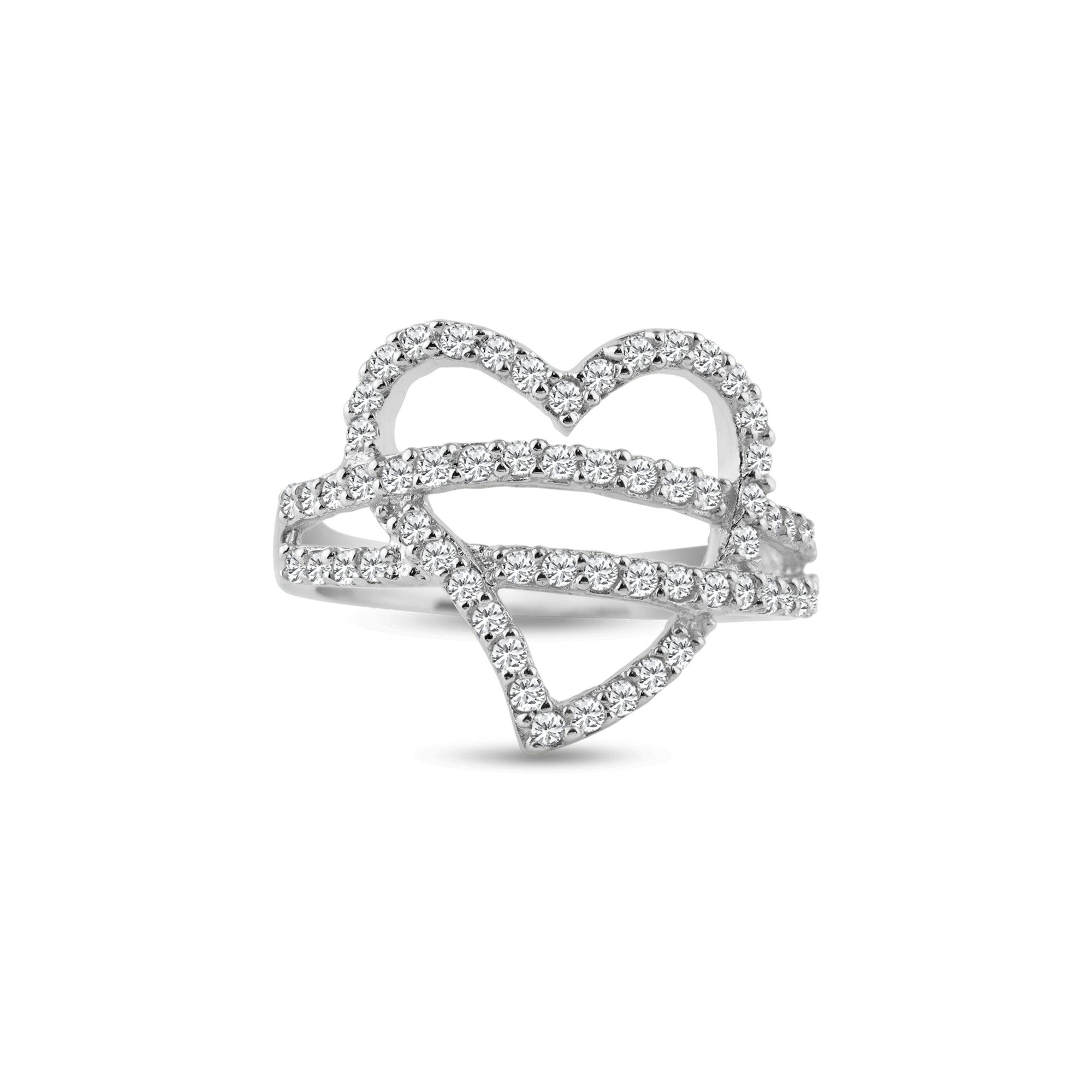 Silver 925 Rhodium Plated Pave Set CZ Open Heart Ring - AAR0070 - Image 2