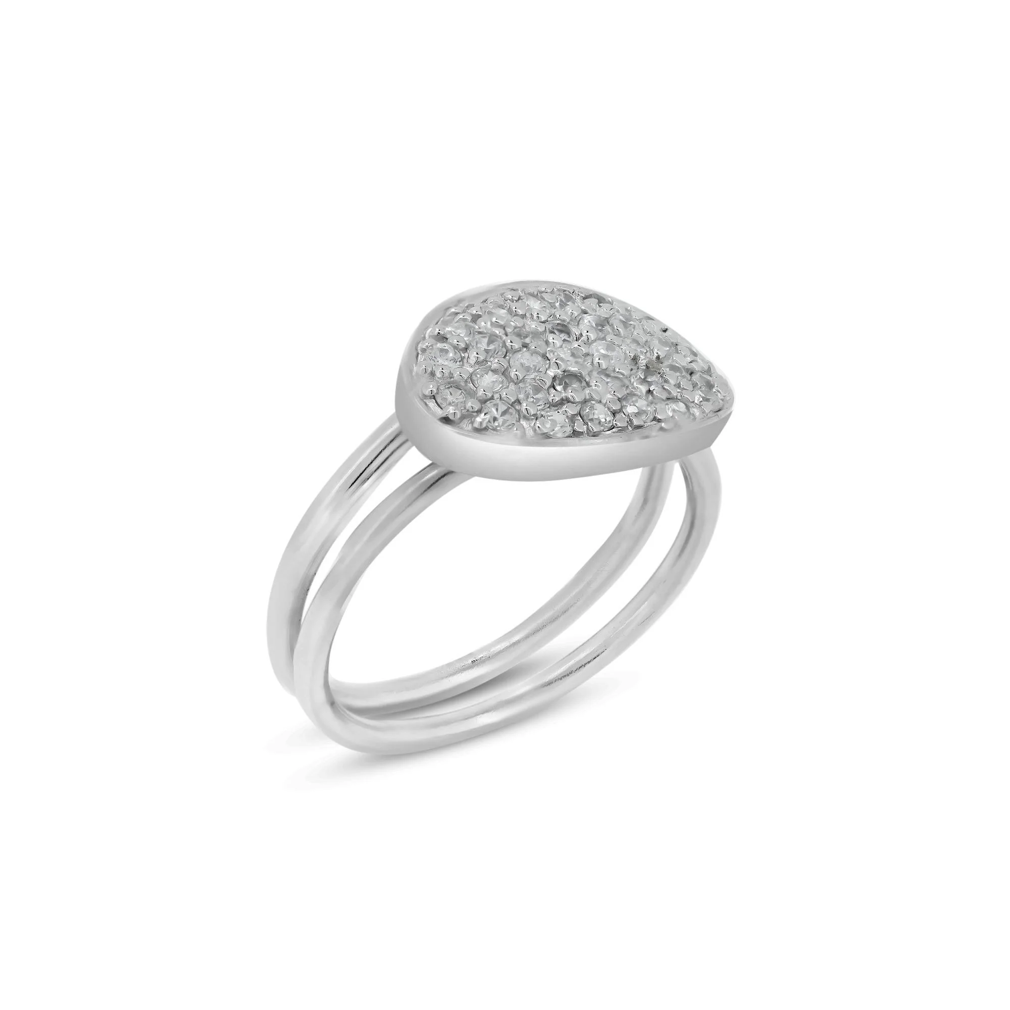 Clearance-Silver 925 Rhodium Plated Pave Set CZ Oval Ring - STR00205 - Image 2