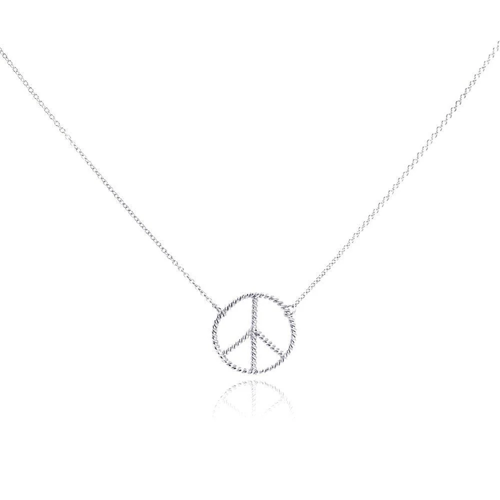 Clearance-Silver 925 Rhodium Plated Peace Sign Pendant Necklace - STP00338