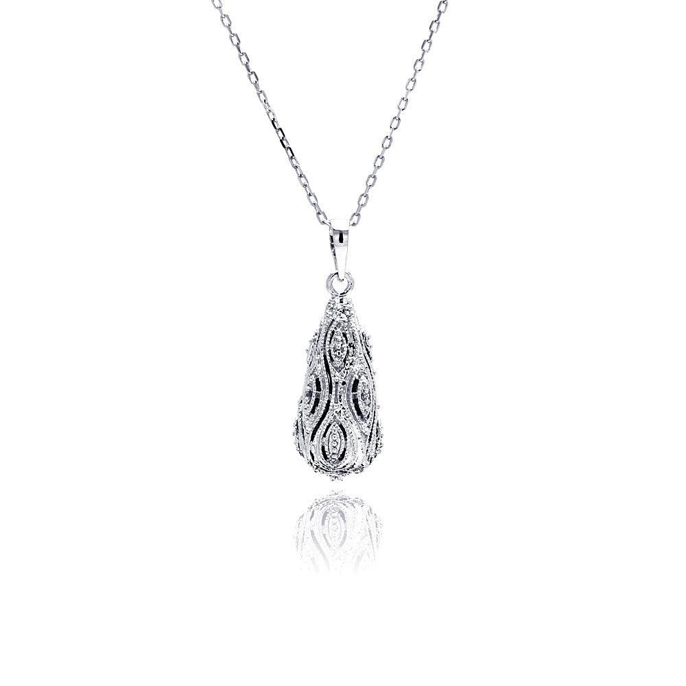 Clearance-Silver 925 Rhodium Plated Pear Shape CZ Necklace - BGP00440