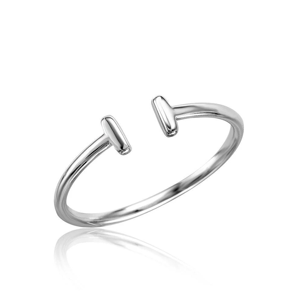 Rhodium Plated 925 Sterling Silver Plain Open T Ring - STR01057 - Image 2